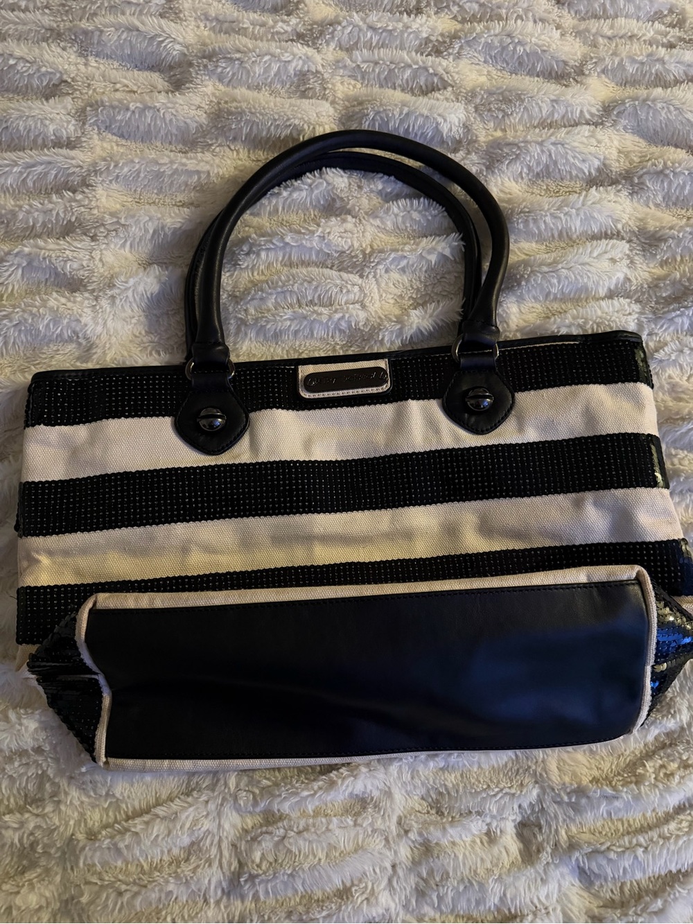 Betsey Johnson Black and White Striped Shoulder Bag